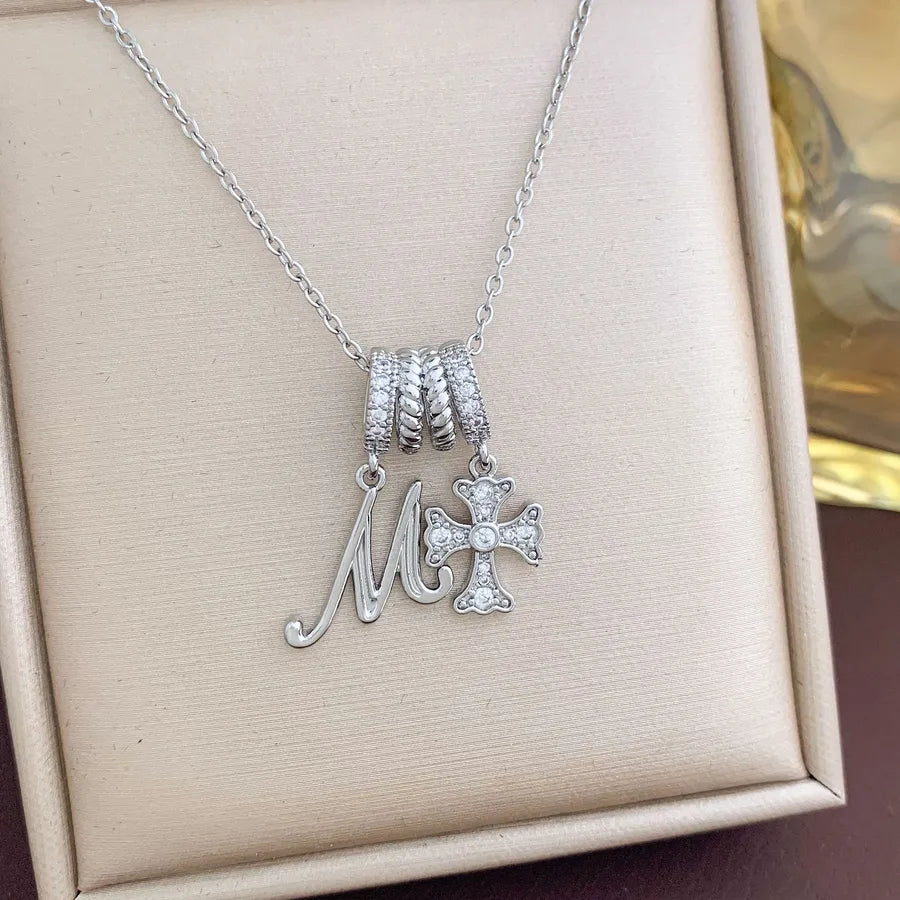 Aurora Star Pendant Necklace – Titanium & Zircon XL4894 Cross Letter M Combination Necklace Silver