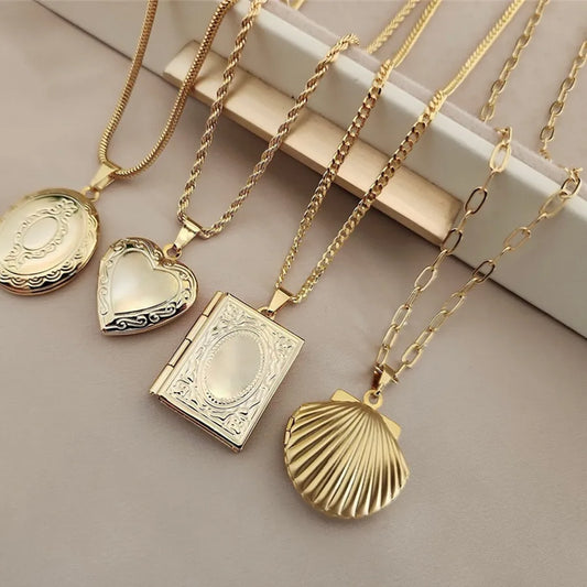 Stainless Steel Heart Shell Locket Necklace