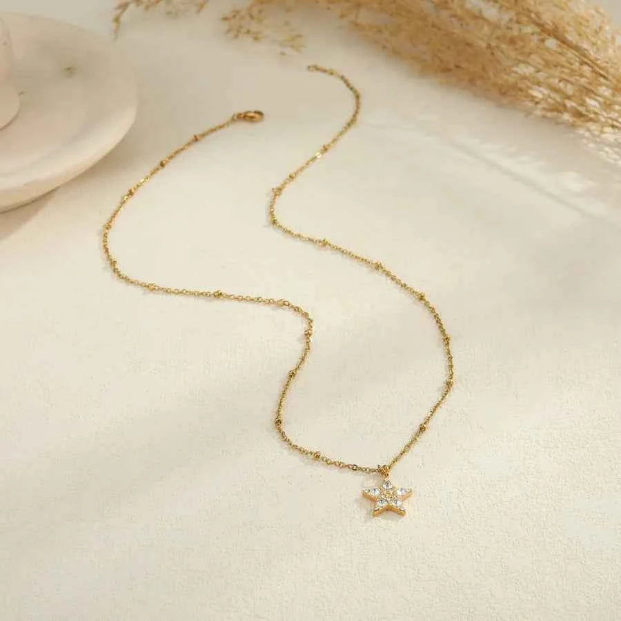 Gold Star & Moon Pendant Necklace