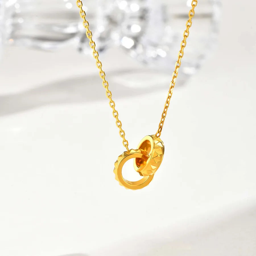 18K Gold Plated Stainless Steel Double Ring Necklace