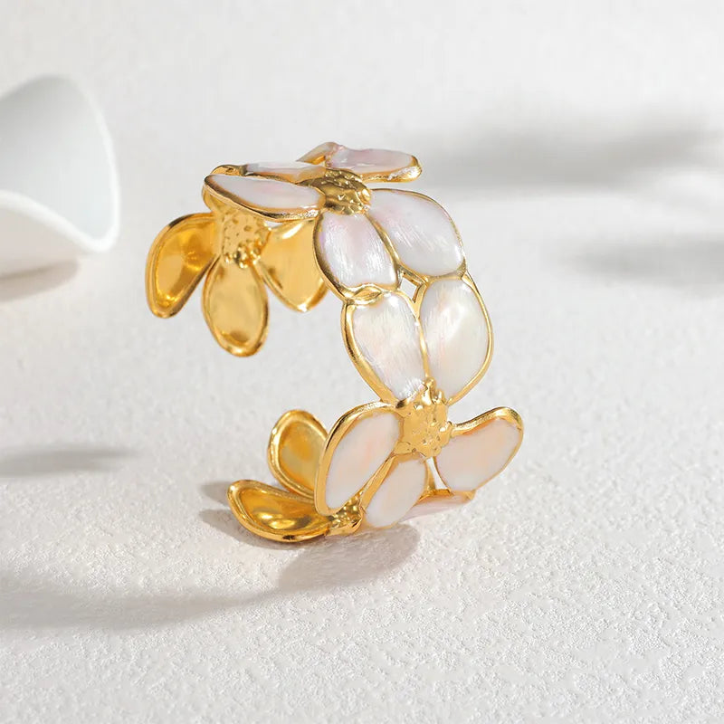 Gold Plated Stainless Steel Flower Bangle for Women