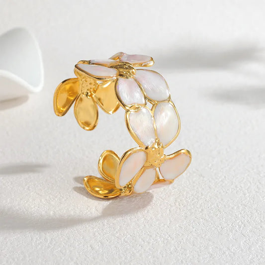 Gold Plated Stainless Steel Flower Bangle for Women