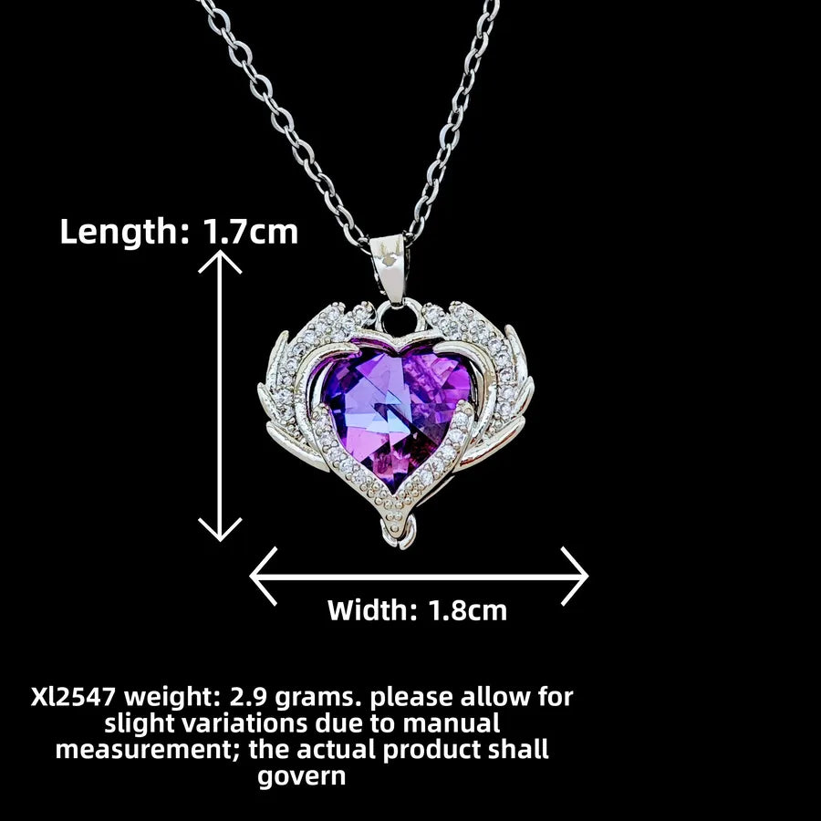 Butterfly & Whale Couple Pendant Necklace XL2547 Colorful Purple Heart Wings Necklace Silver