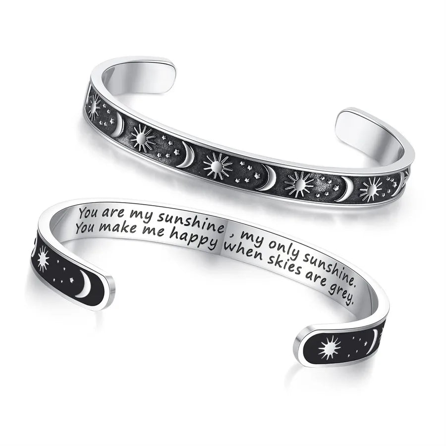 Retro Heart Stainless Steel Bangle 80-Sun & Moon - You Are My Love