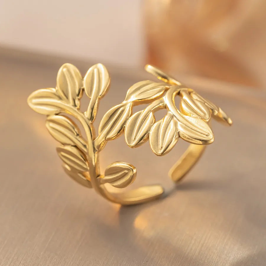 Geometric Titanium Steel Open Ring for Women K405 Gold Ring Adjustable