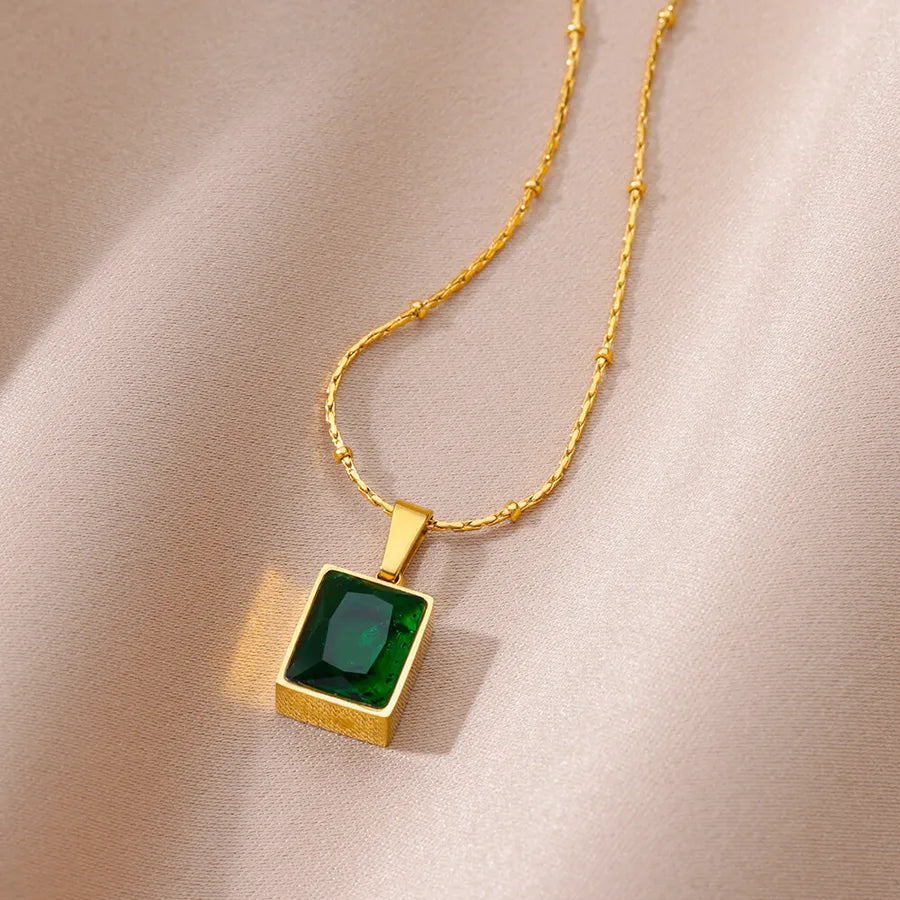 Colorful Zirconia Geometric Pendant Necklace