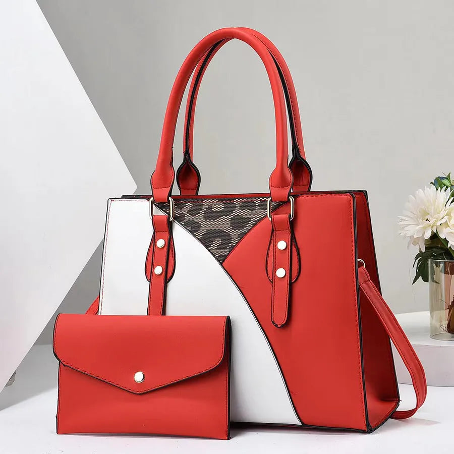 Color Block PU Leather Bucket Shoulder Bag Red