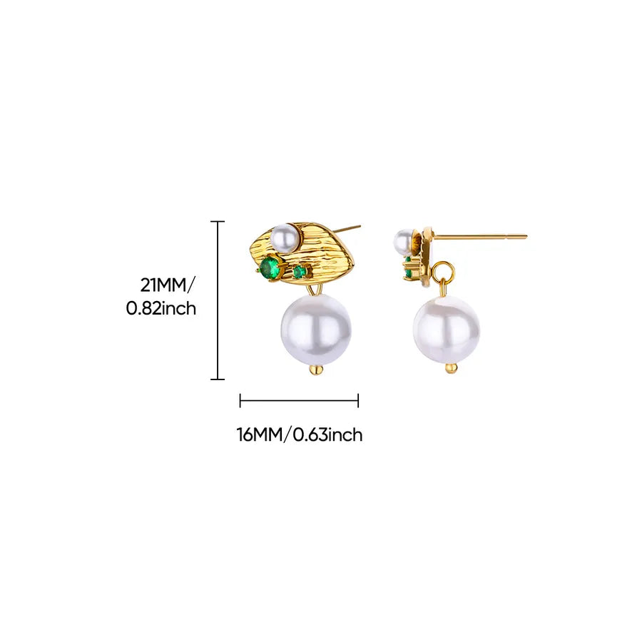 Colorful Pearl & Zircon Stud Earrings – 18K Gold 9