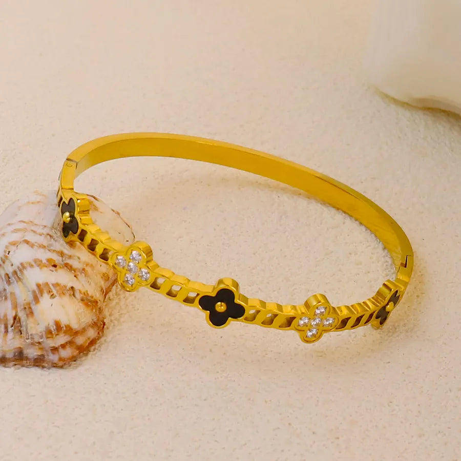 18K Gold Plated Zircon Hollow Stainless Steel Bracelet