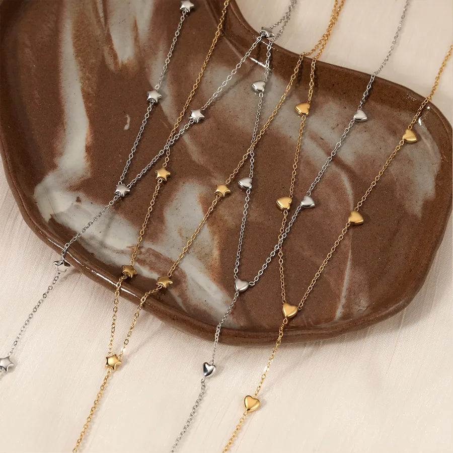 Gold Y-Shaped Heart & Star Pendant Necklace