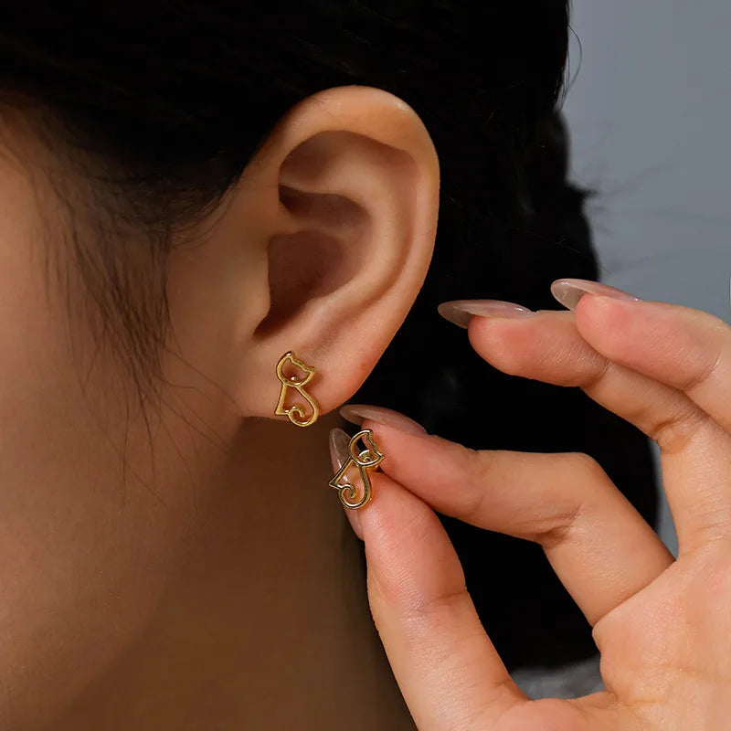 Gold Cat Ear Stainless Steel Stud Earrings