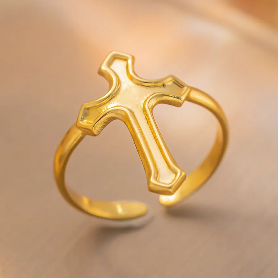 Gold Plated Geometric Titanium Steel Open Ring K107 Gold Ring Adjustable