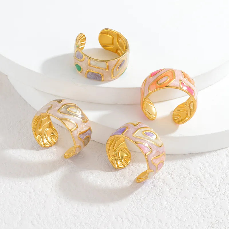 18K Gold Plated Enamel Stainless Steel Ring