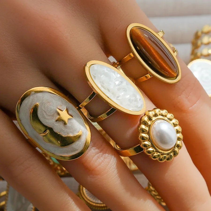 Unisex Gold-Plated Enamel Open Ring