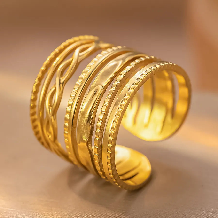 Geometric Titanium Steel Couple Ring K197 Gold Ring Adjustable