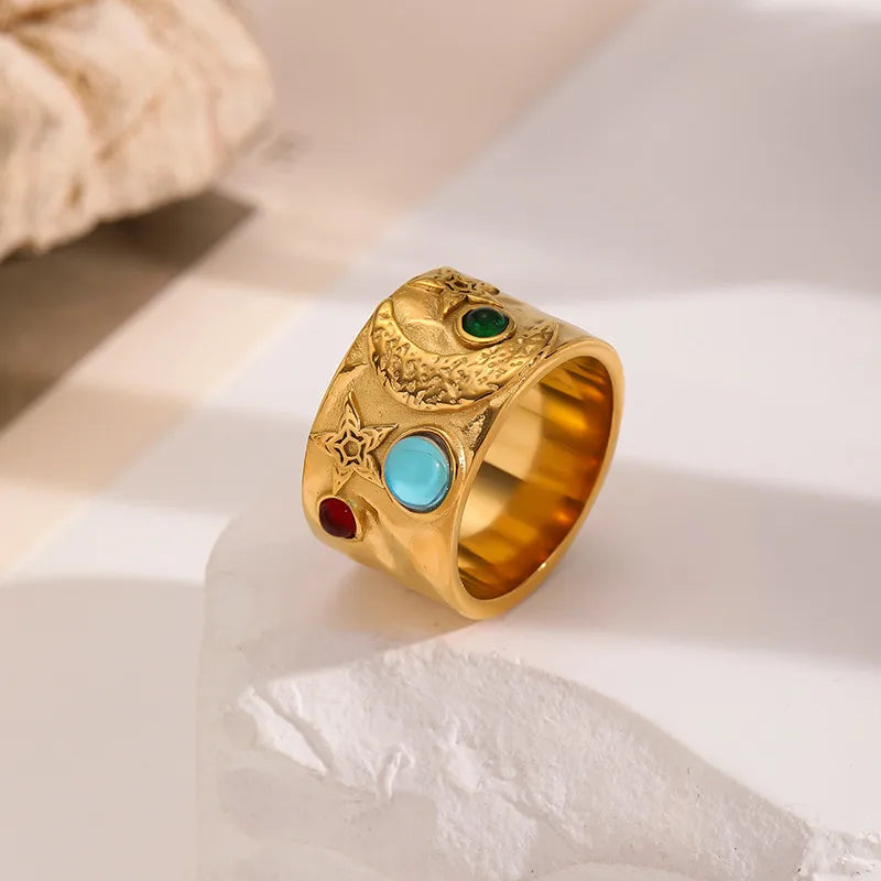 Gold-Plated Titanium Steel Ring with Natural Stone