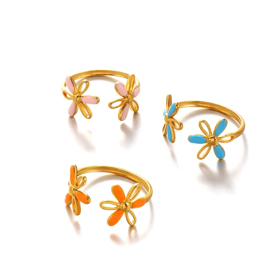 18K Gold Plated Colorful Flower Open Ring