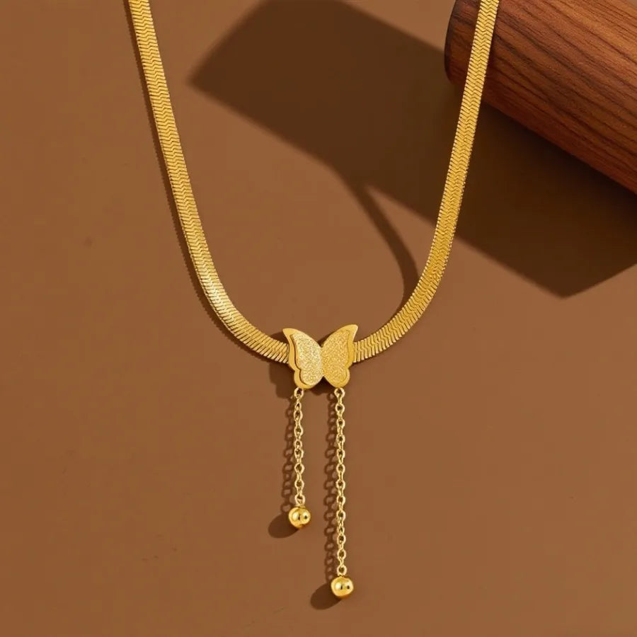 Gold Heart Shell Pendant Necklace X06081-Frosted Butterfly-Necklace- Gold