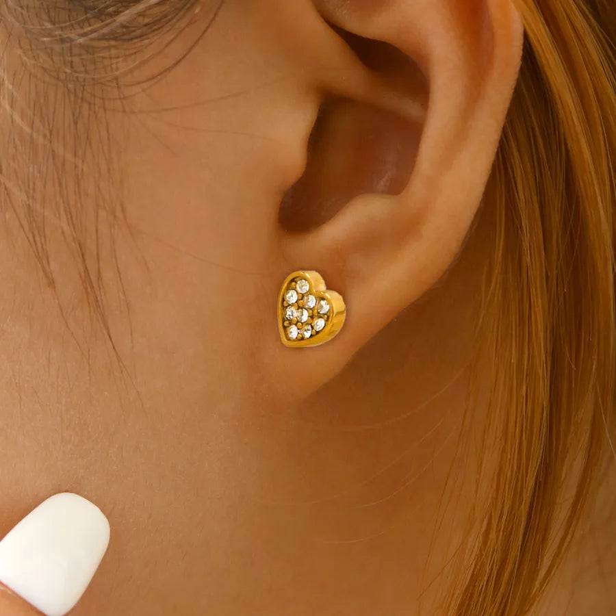 Gold Plated Heart Zircon Stud Earrings