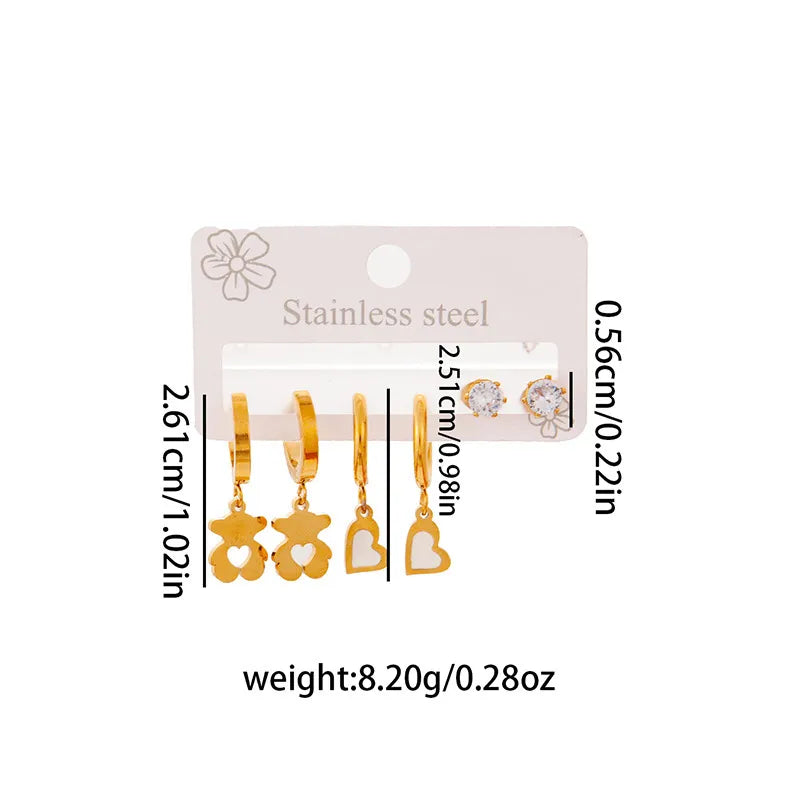 Titanium Steel Heart Earrings for Women Hollow Care Bear Earrings 0988