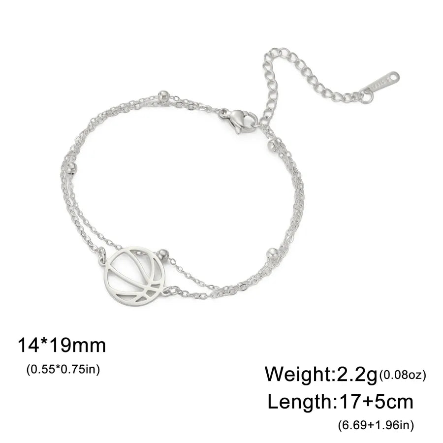 Stainless Steel Sports Pendant Bracelet Steel Color Basketball-Double Layer Chain