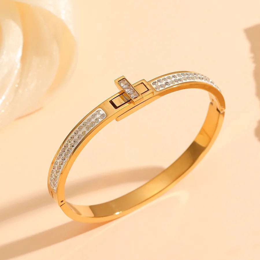 18K Gold PVD Geometric Stainless Steel Bangle Bracelet#3