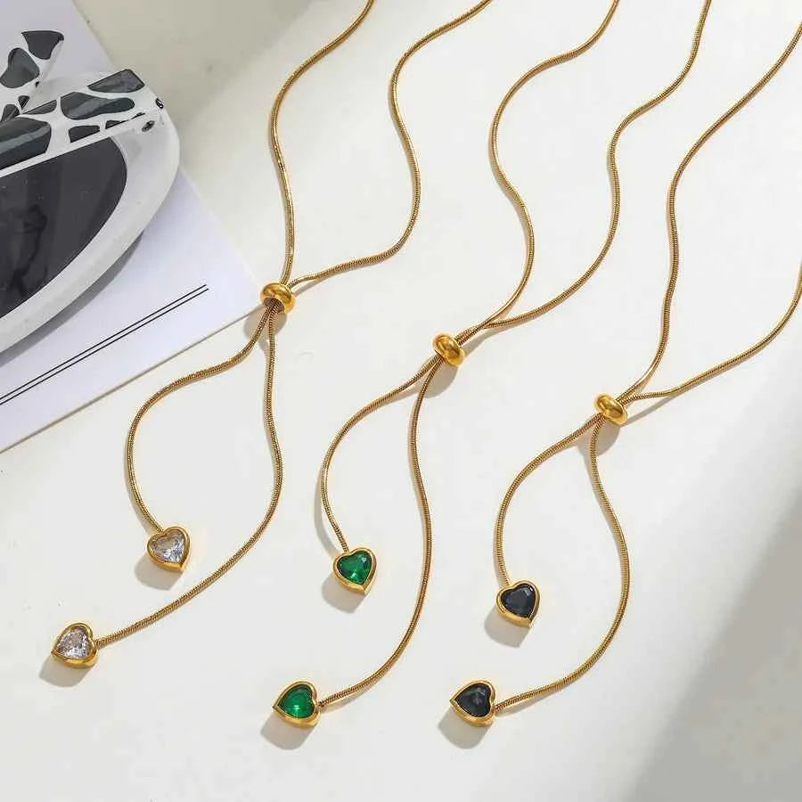 18K Gold Heart Zircon Stainless Steel Necklace