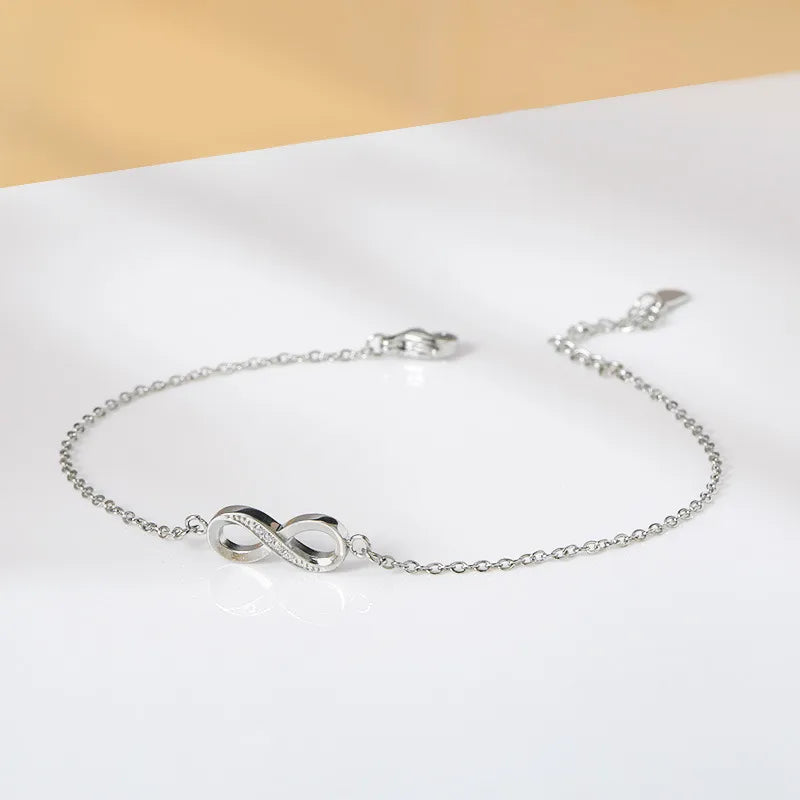 Infinity Circle Diamond Bracelet - Titanium Steel B0042S-steel Color Model