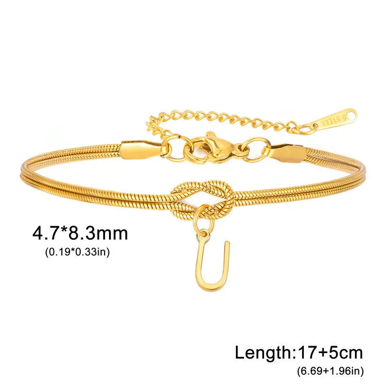 Double Layer Stainless Steel Letter Bracelet Letter U ( Gold )