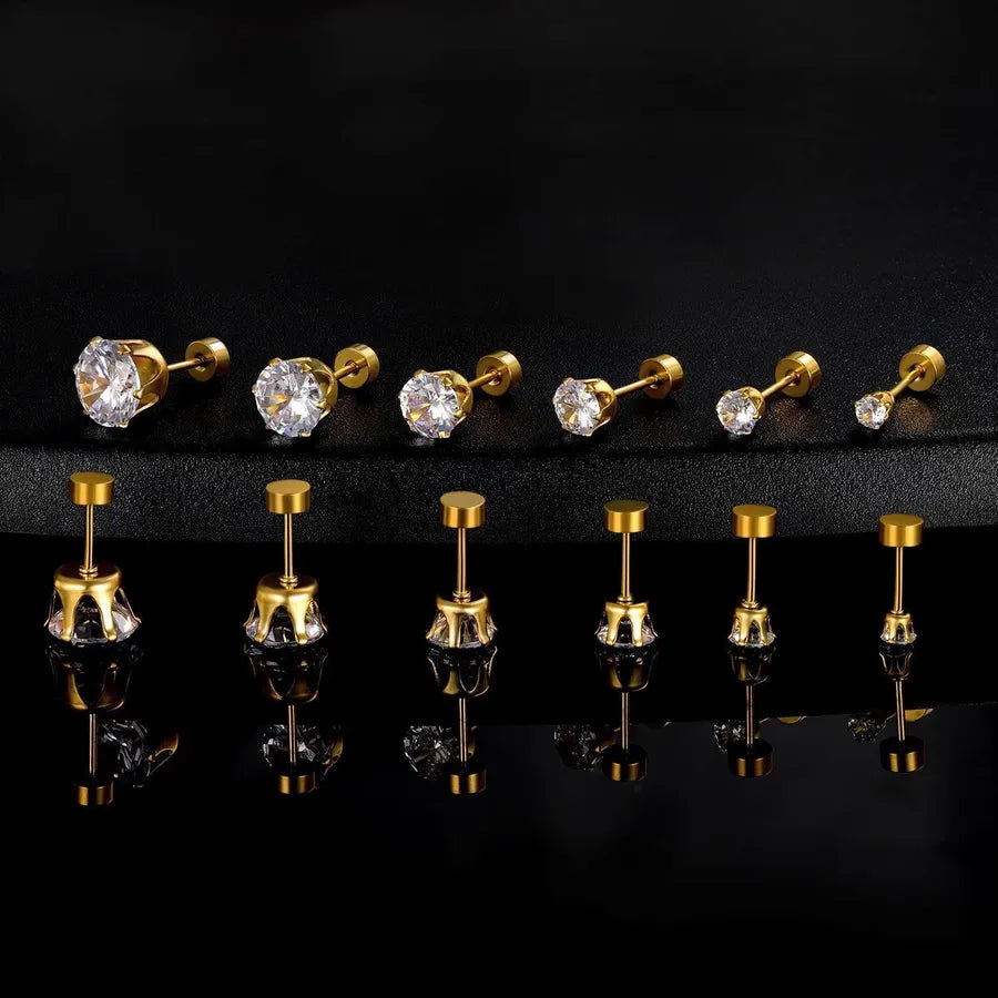 Gold Plated Stainless Steel Zirconia Stud Earrings