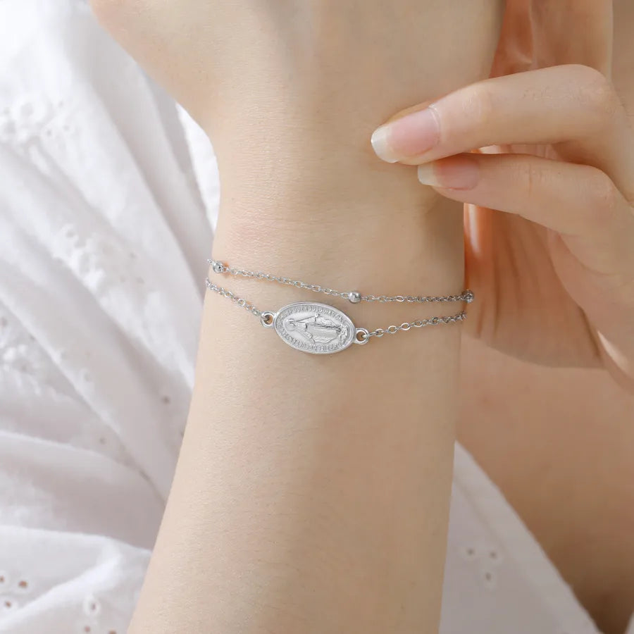 Stainless Steel Virgin Mary Bracelet – Black & Red Rope