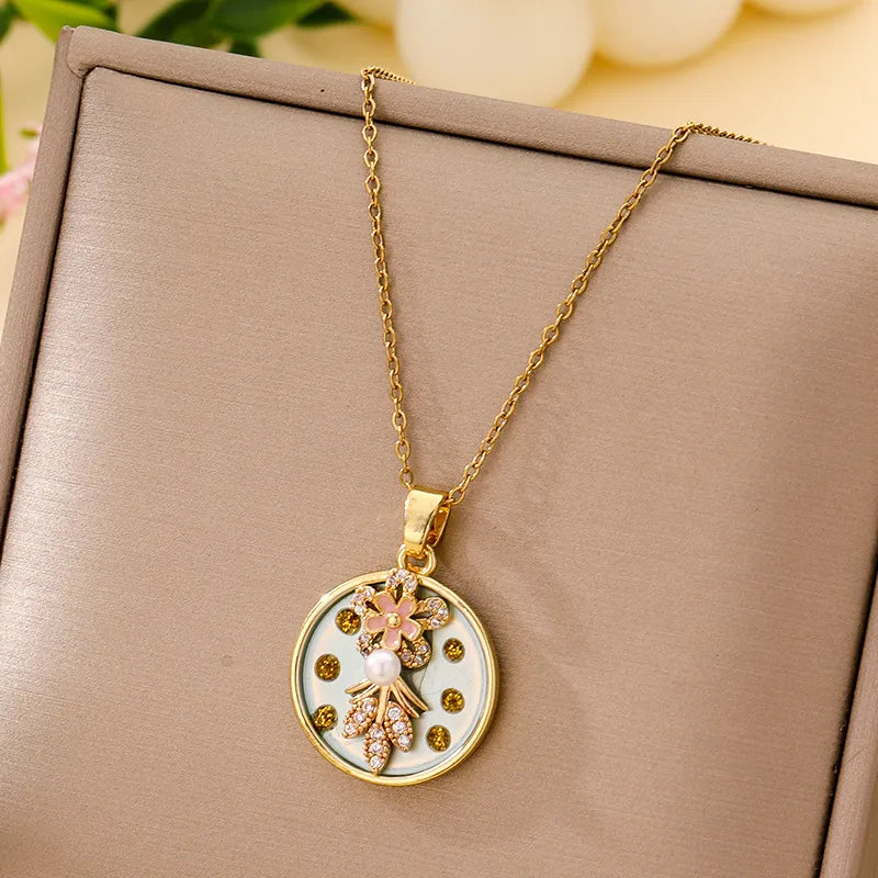 Boho Floral Pendant Necklace – Titanium Steel B008- Gold