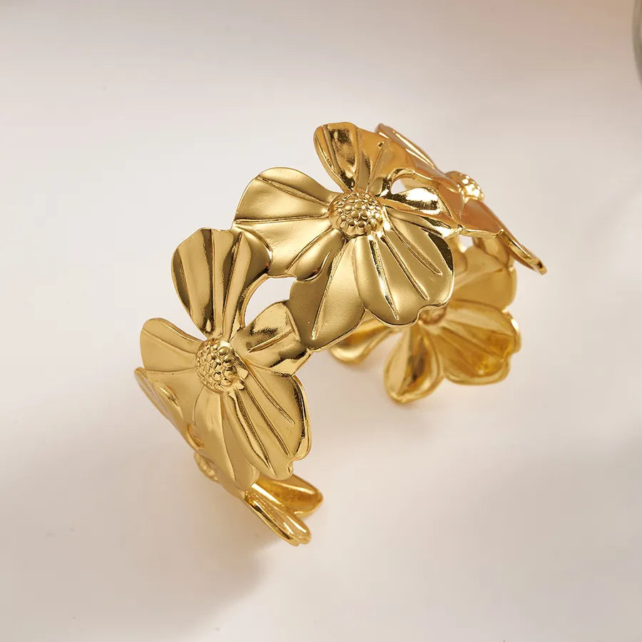 18K Gold Flower Bangle – Stainless Steel A (inner Diameter: Approximately 55mm) 1 Pc Package