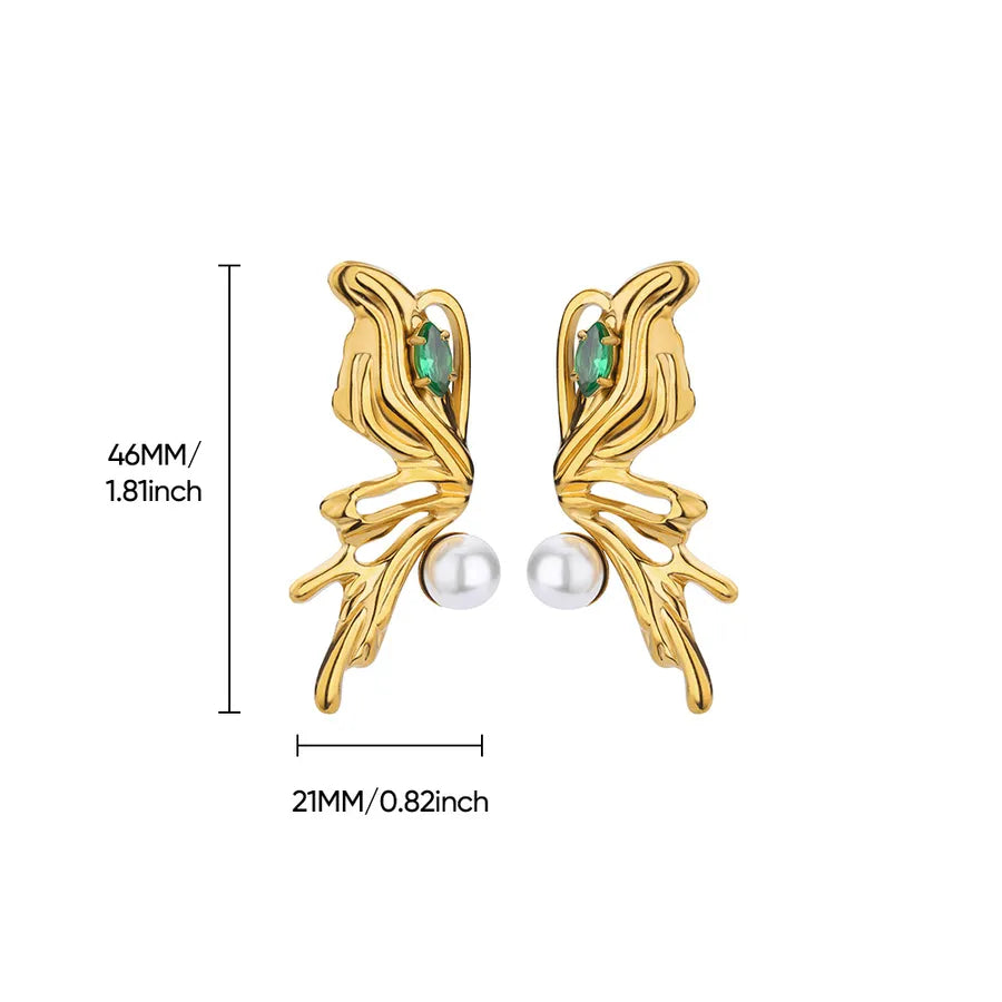 Colorful Pearl & Zircon Stud Earrings – 18K Gold 16