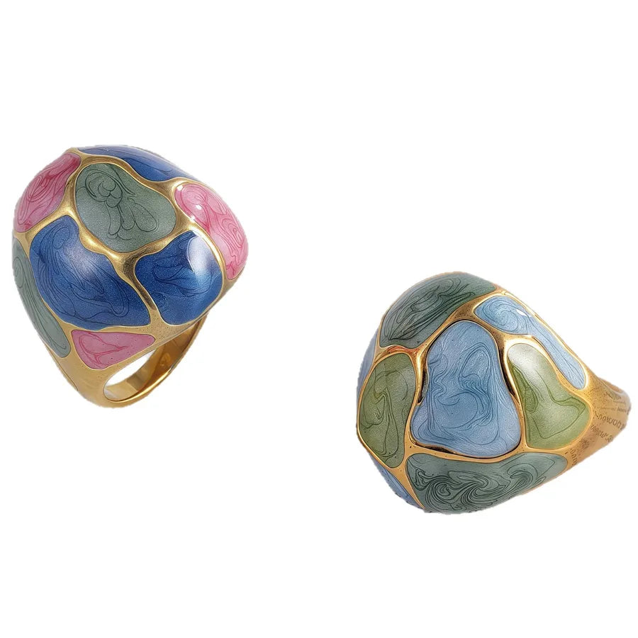 Geometric Enamel Ball Stainless Steel Ring