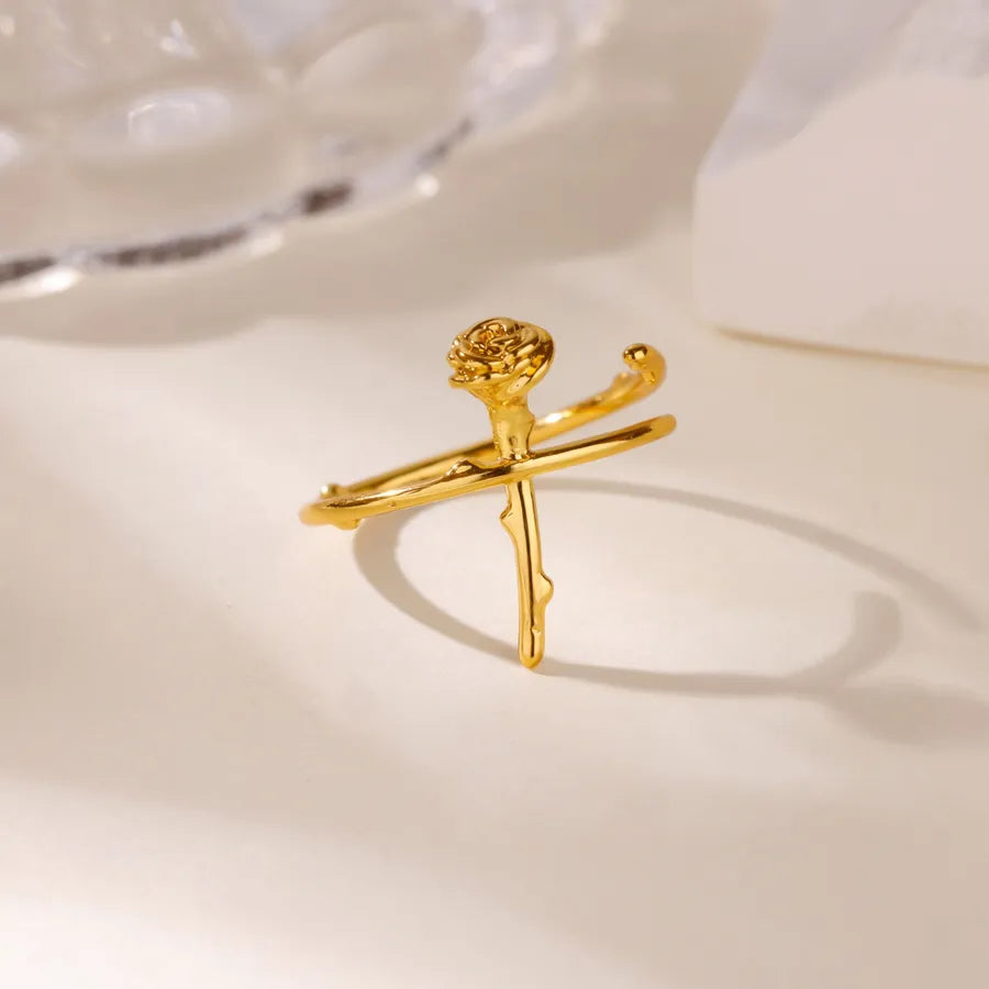 Stainless Steel Rose Geometric Open Ring