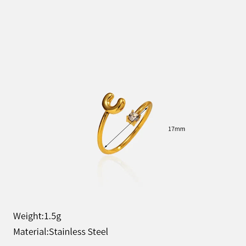 Gold Plated Adjustable Letter Ring for Women YHTSR-250709 (letter C)