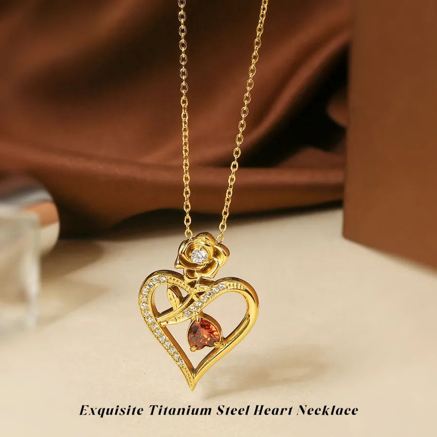 Gold Heart Pendant Necklace for Women Gold Red Stone Love Necklace N0451G