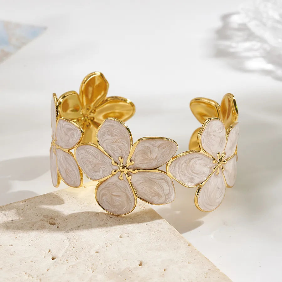 Colorful Flower Open Bangle – 18K Gold Plated D (inner Diameter: About 55mm) 1 Pc Package
