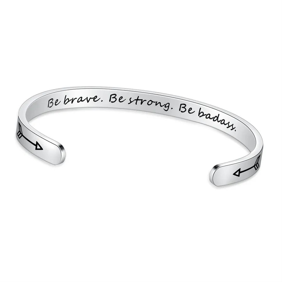 Retro Heart Stainless Steel Bangle 07-Be Brave, Be Strong, Be Badass