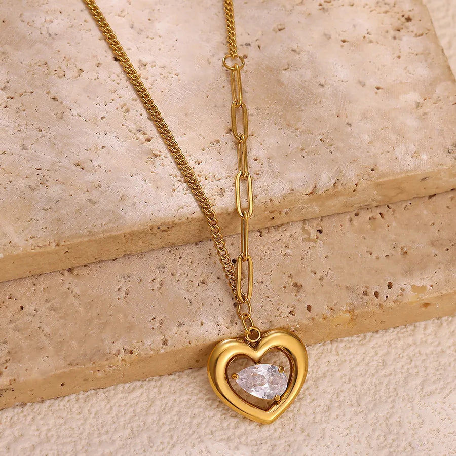 18K Gold Plated Heart Zircon Pendant Necklace