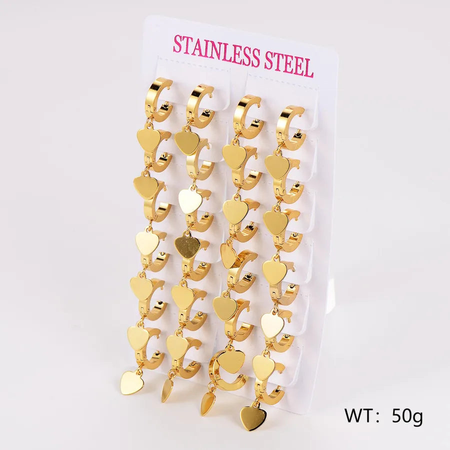 Gold Stainless Steel Star & Heart Ear Cuffs - 12 Pairs Red Heart