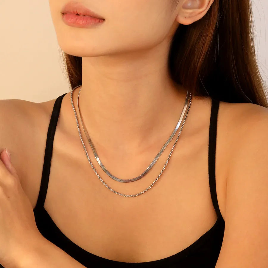 Double Layer Cross Chain Necklace – Gold Stainless Steel