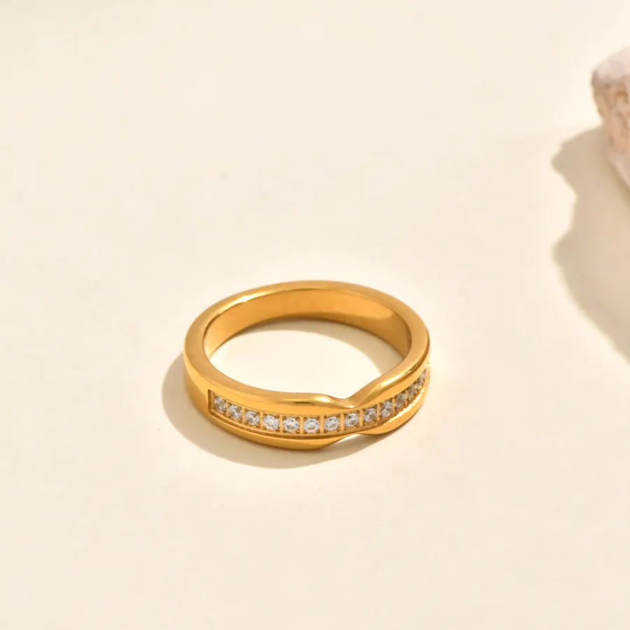 18K Gold Plated Twisted Braid Zircon Ring