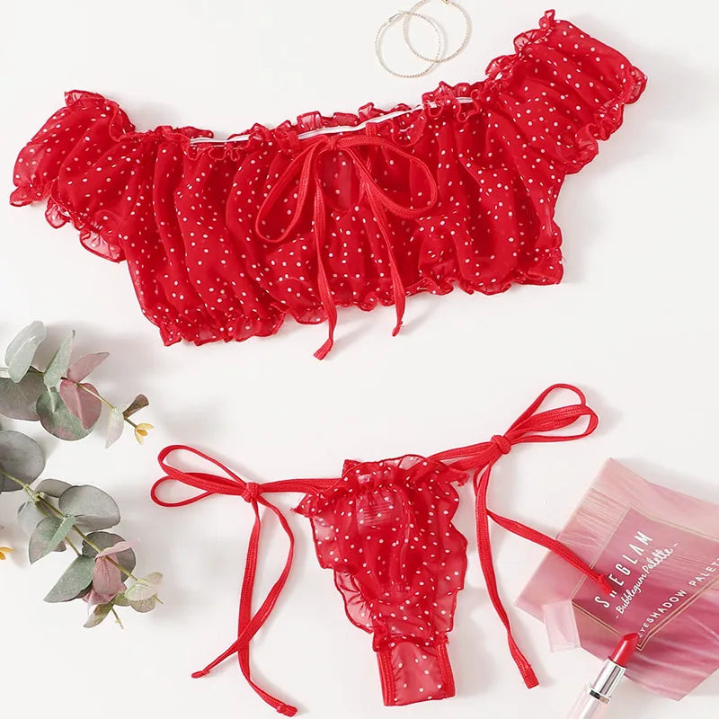 Women's Polka Dot Bow Lingerie Set