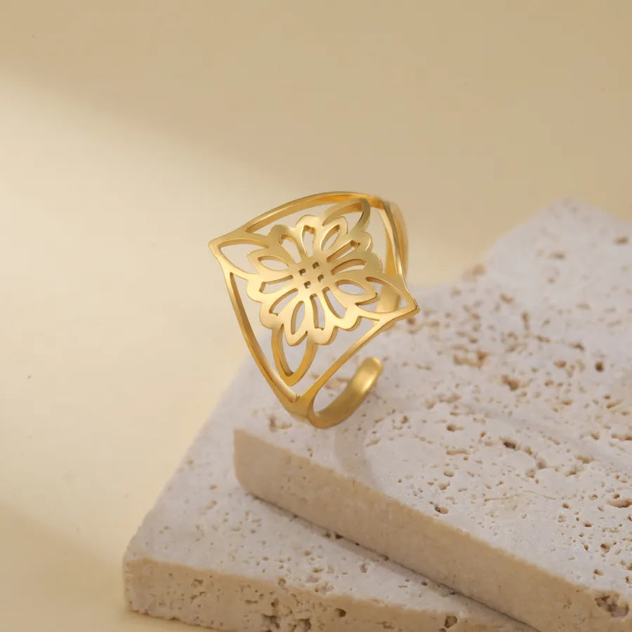 Hollow Flower Witch Knot Ring – Gold Stainless Steel