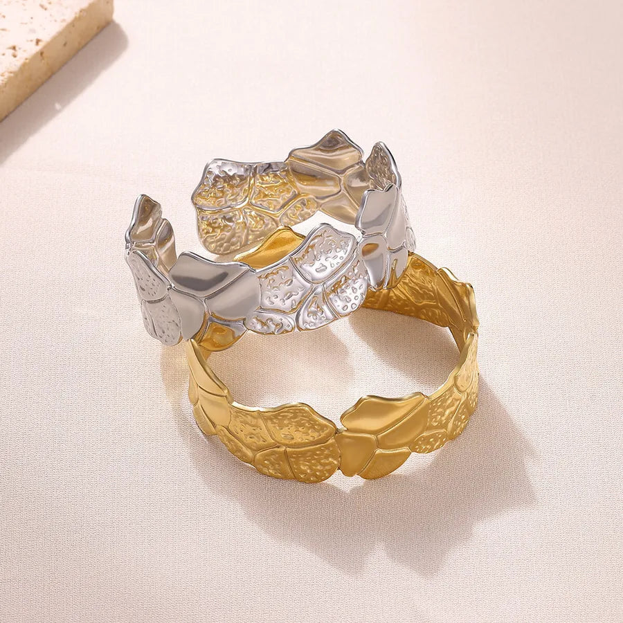 Geometric Butterfly & Flower Open Bangle Bracelet