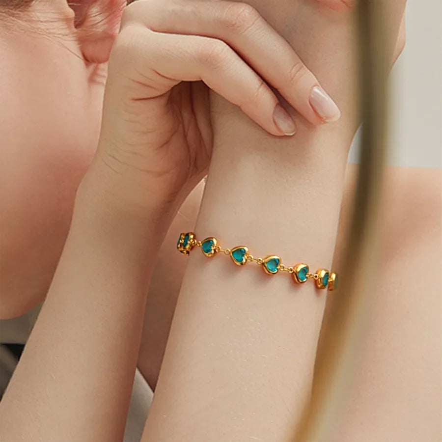 Gold Heart Bracelet with Crystal Accent