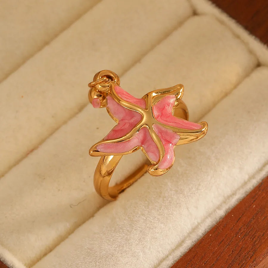 Gold Plated Starfish & Pentagram Adjustable Ring