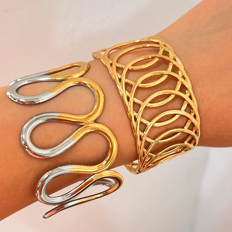 Gold Wave Leaf Heart Stainless Steel Bracelet